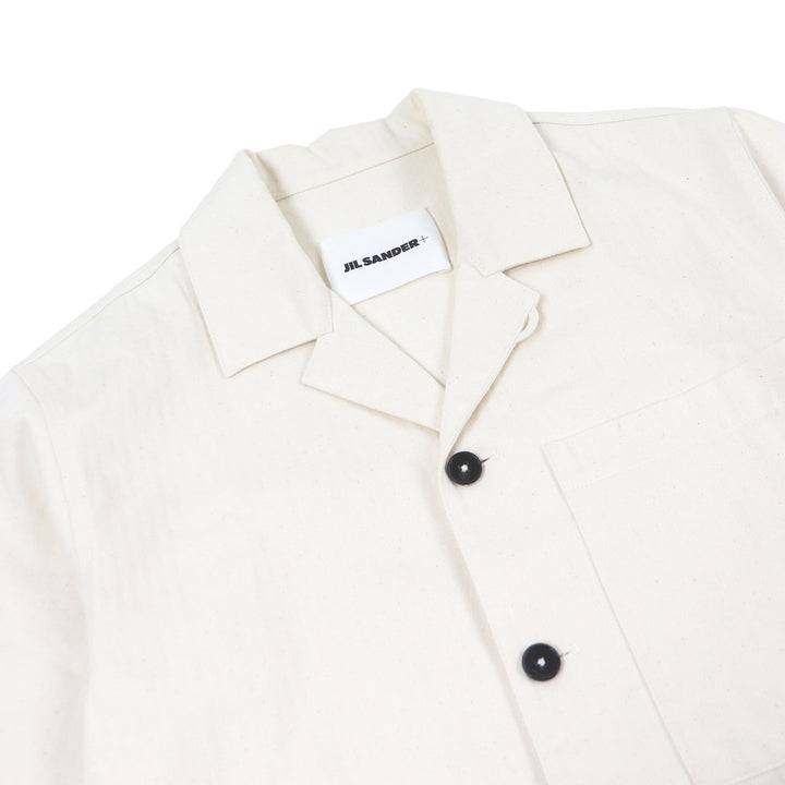 Excellent JIL SANDER+ Short sleeve shirt Herringbone Patch Ivory cotton mens 44