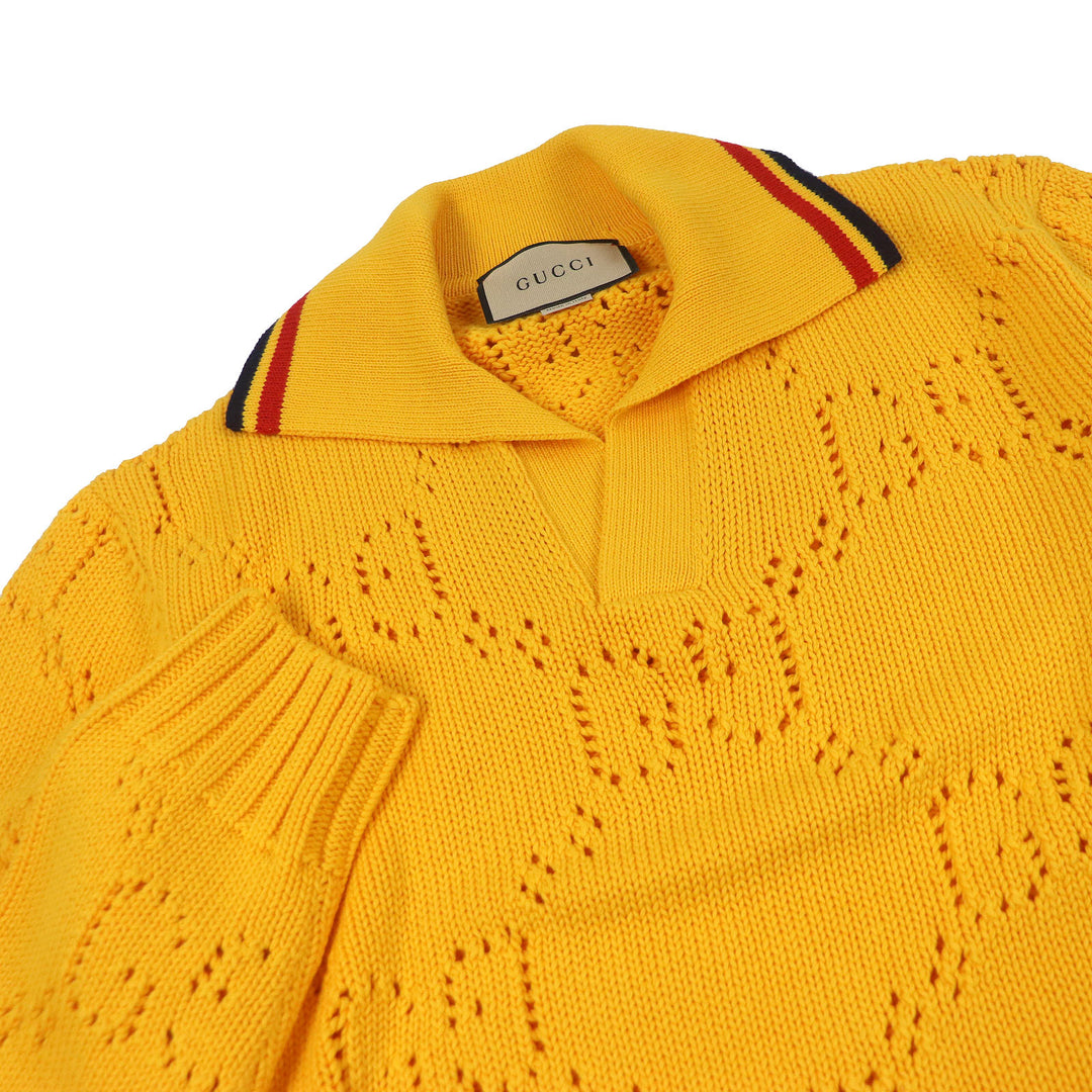 Excellent GUCCI knit Perforated GG Webline sweater yellow cotton mens S 737654