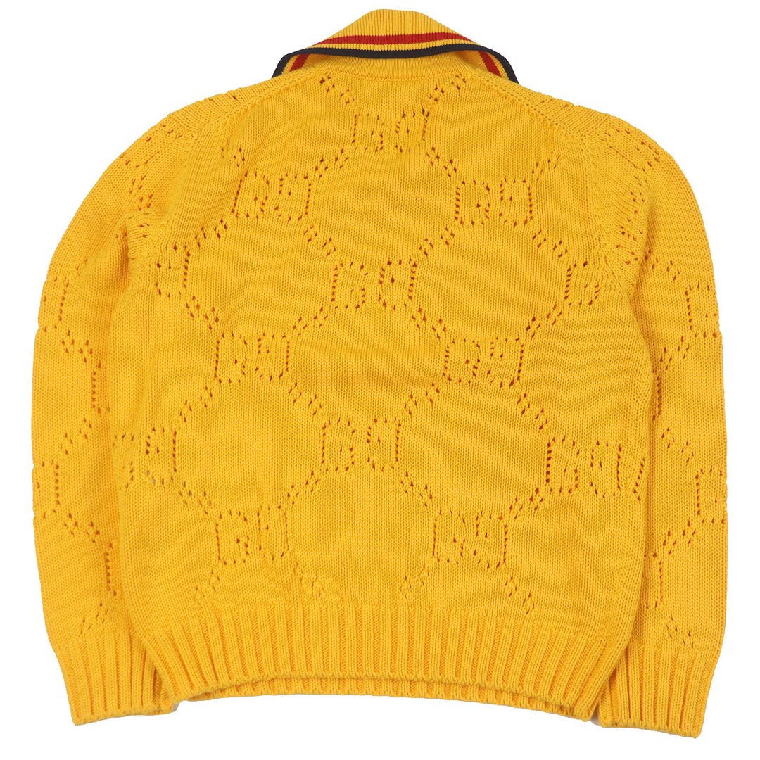 Excellent GUCCI knit Perforated GG Webline sweater yellow cotton mens S 737654