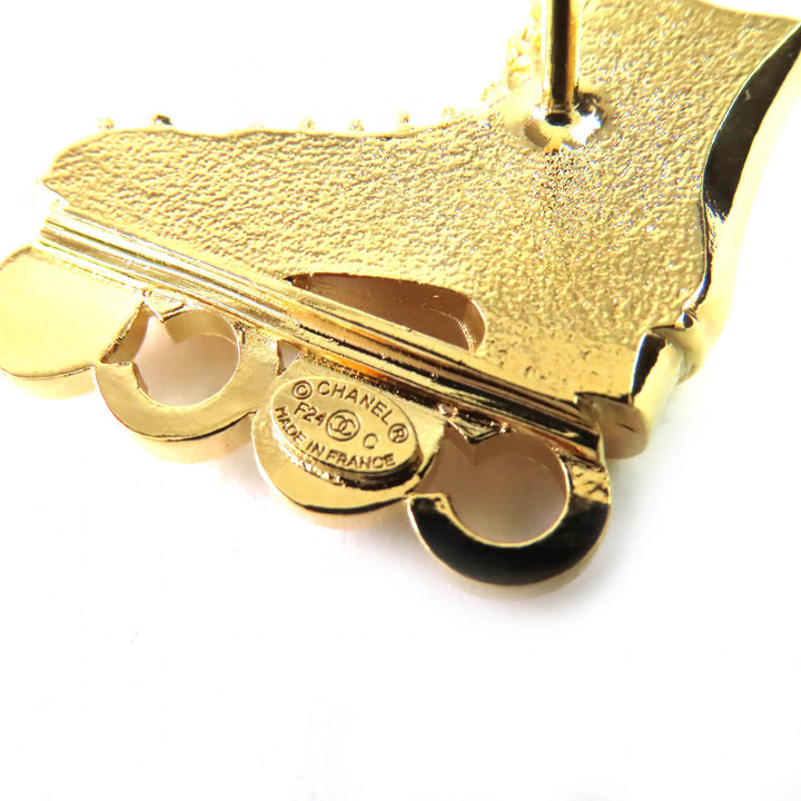 Excellent CHANEL Brooch Roller Skates COCO Fake Pearl COCO Mark Rhinestone gold