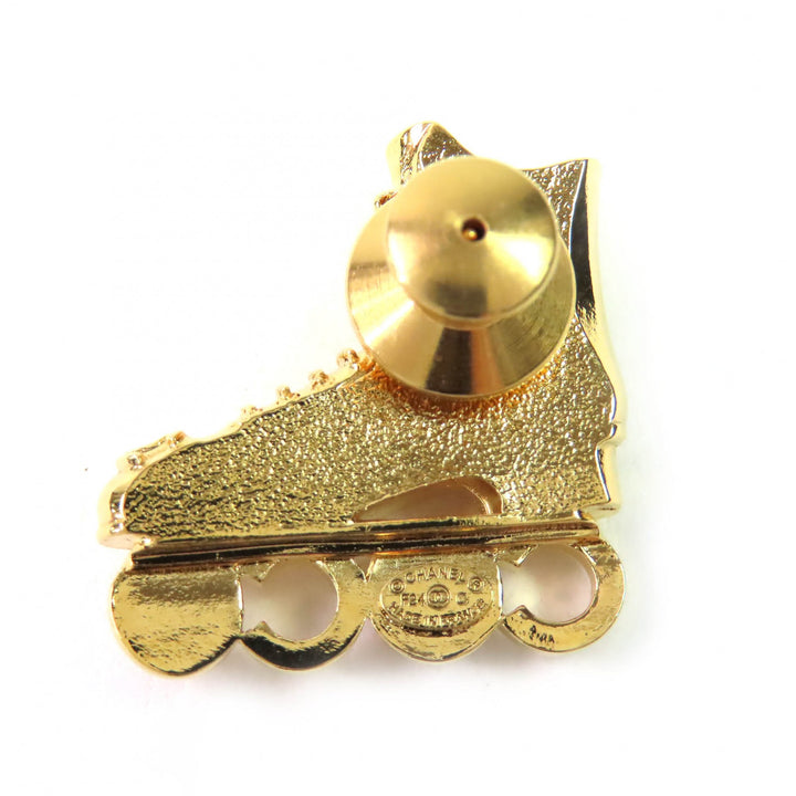 Excellent CHANEL Brooch Roller Skates COCO Fake Pearl COCO Mark Rhinestone gold