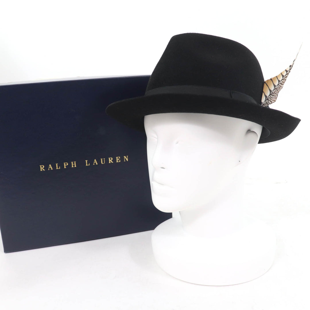 Excellent RALPH LAURENPURPLE LABEL hat FEDORA WITH SIBGLE FEATHER PHILIP TREACY Women F
