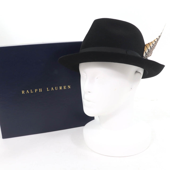 Excellent RALPH LAURENPURPLE LABEL hat FEDORA WITH SIBGLE FEATHER PHILIP TREACY Women F