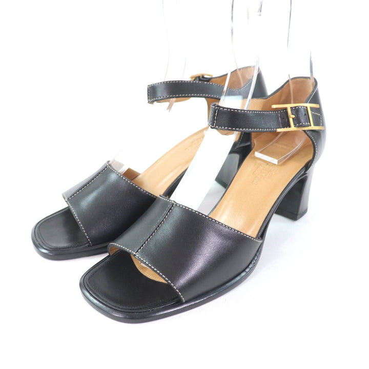 Excellent HERMES Sandals Ankle strap with API Metal black leather Women 35.5