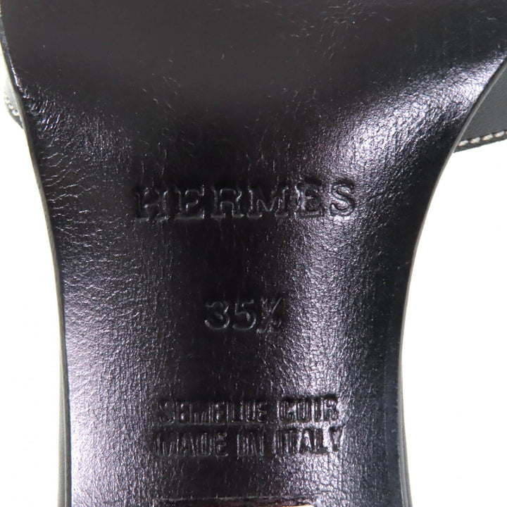 Excellent HERMES Sandals Ankle strap with API Metal black leather Women 35.5