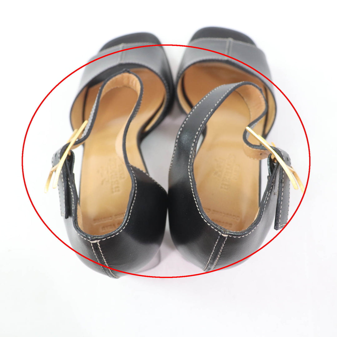 Excellent HERMES Sandals Ankle strap with API Metal black leather Women 35.5