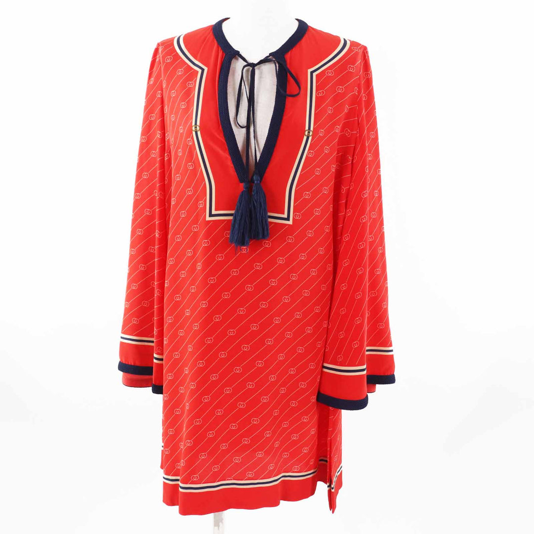 Great GUCCI one piece GG diagonal flared sleeve tunic silk Women 36 661958