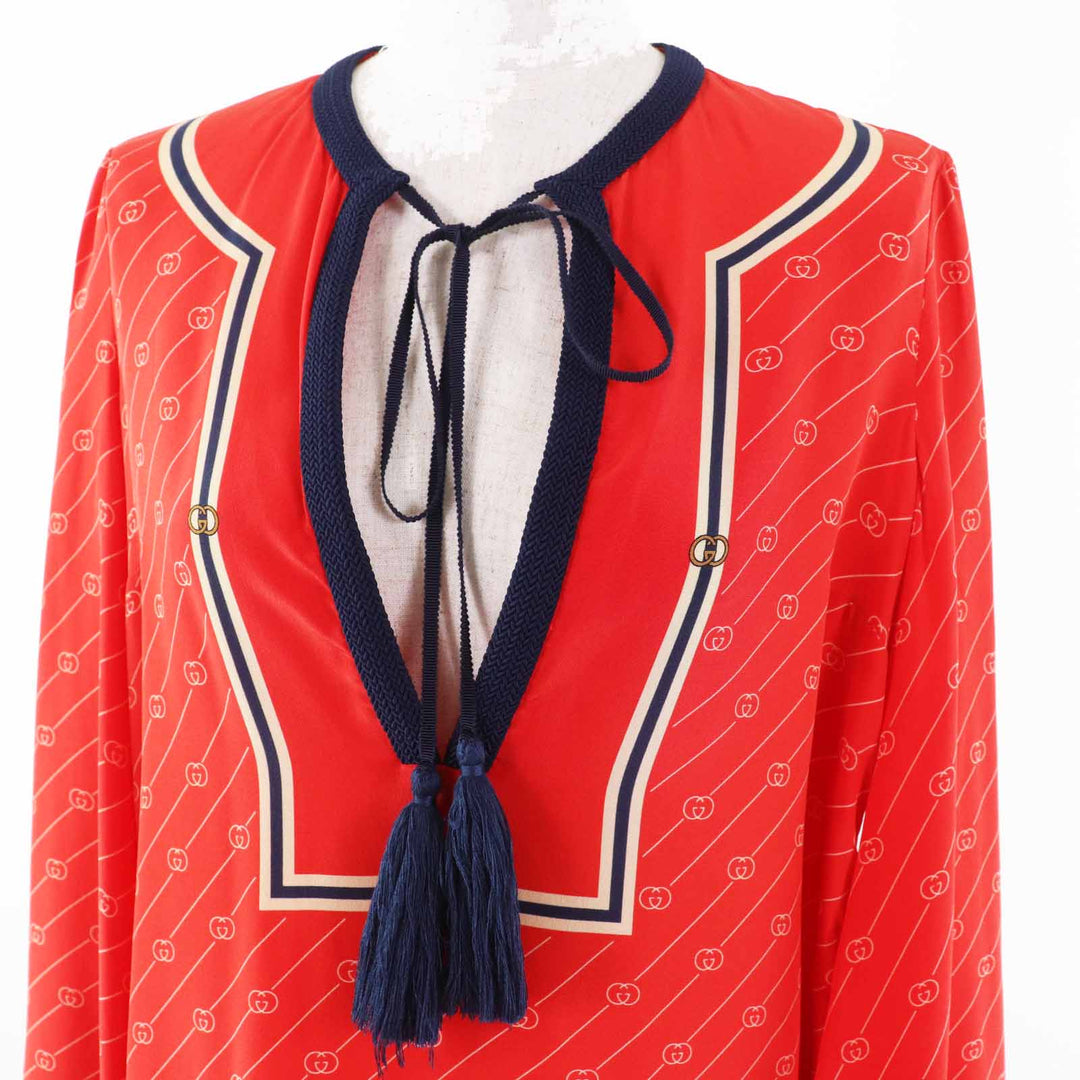Great GUCCI one piece GG diagonal flared sleeve tunic silk Women 36 661958