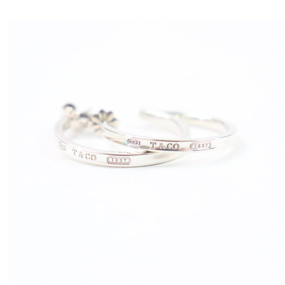 Great TIFFANY&Co. Pierce 1837 Narrow Hoop Earrings Wide Silver SV925 Women
