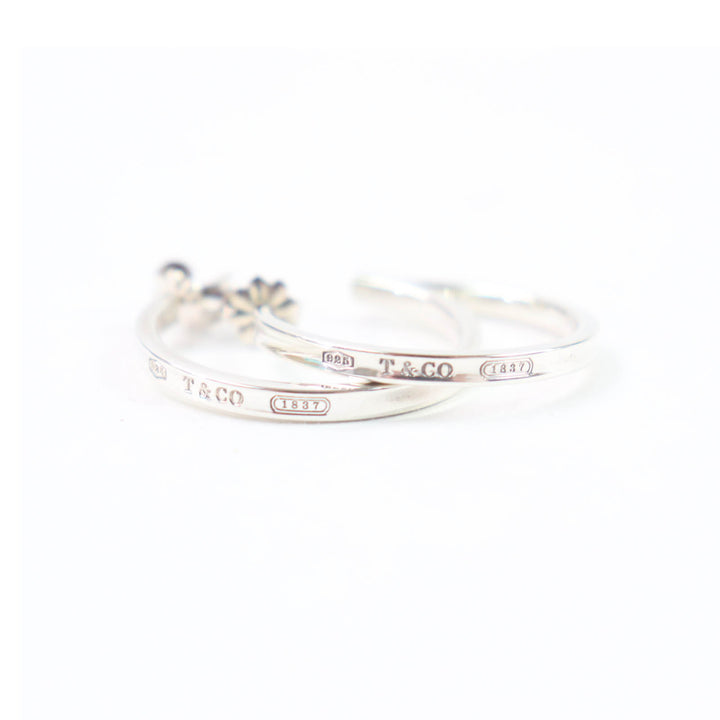 Great TIFFANY&Co. Pierce 1837 Narrow Hoop Earrings Wide Silver SV925 Women
