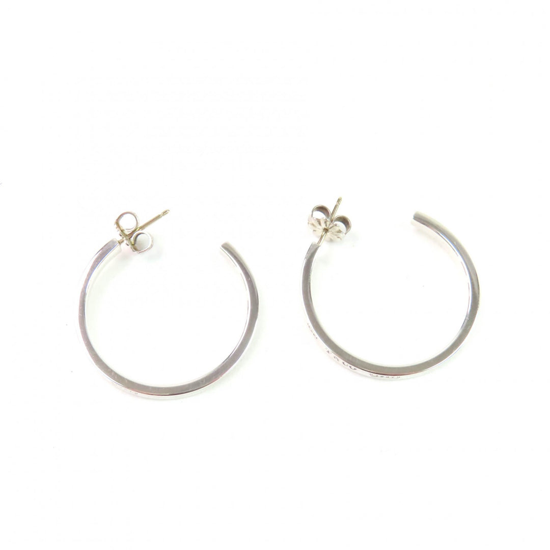 Great TIFFANY&Co. Pierce 1837 Narrow Hoop Earrings Wide Silver SV925 Women