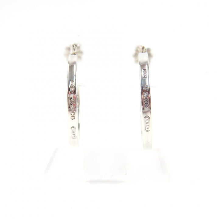 Great TIFFANY&Co. Pierce 1837 Narrow Hoop Earrings Wide Silver SV925 Women