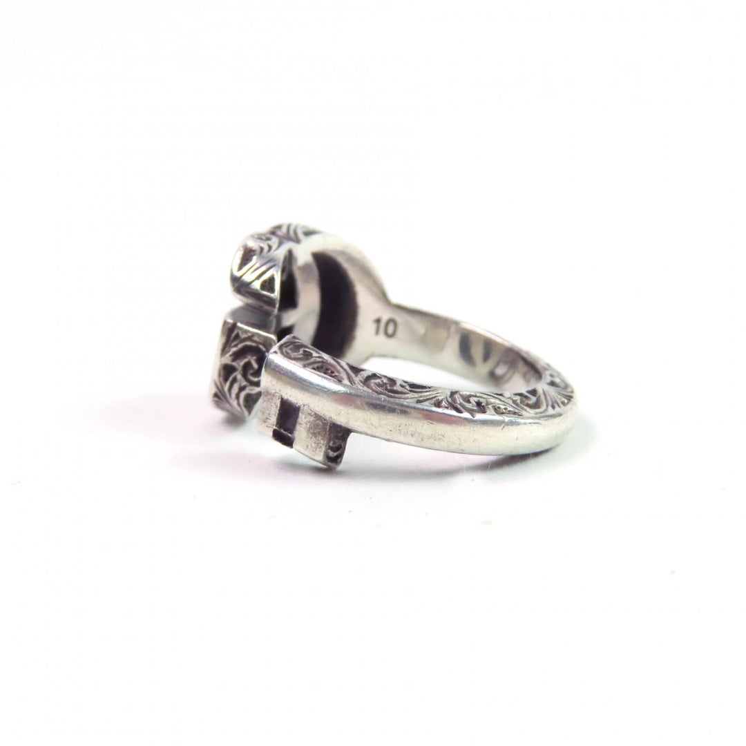 Great GUCCI Ring Double G key motif ring Arabesque Silver AG925 Women 10 627760