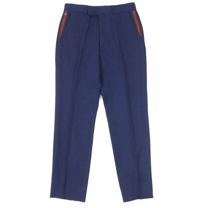 Excellent GUCCI slacks GG Marmont Webline blue wool mens 46 698813