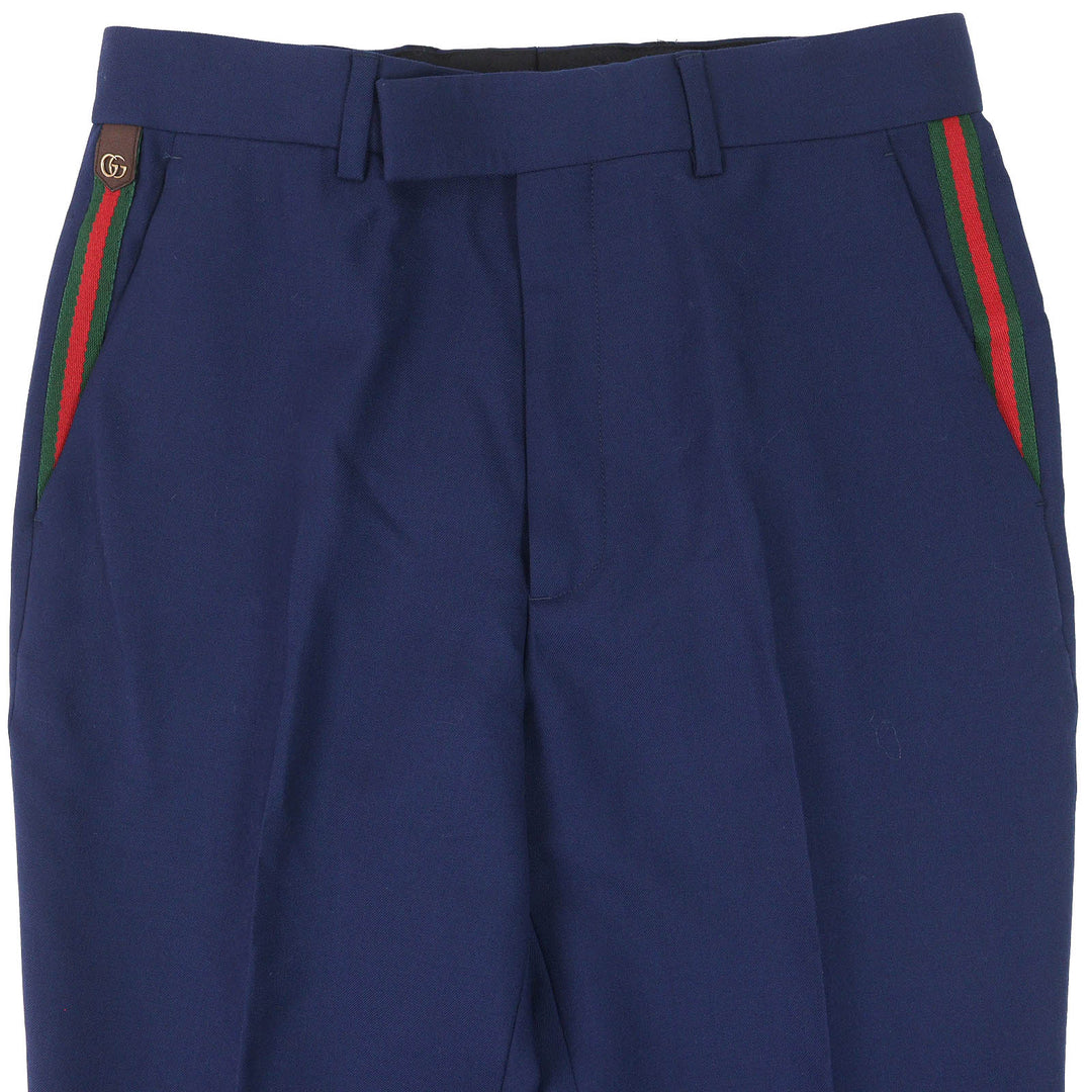 Excellent GUCCI slacks GG Marmont Webline blue wool mens 46 698813