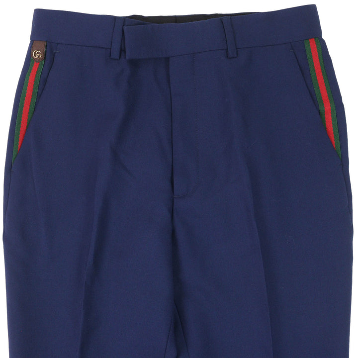 Excellent GUCCI slacks GG Marmont Webline blue wool mens 46 698813