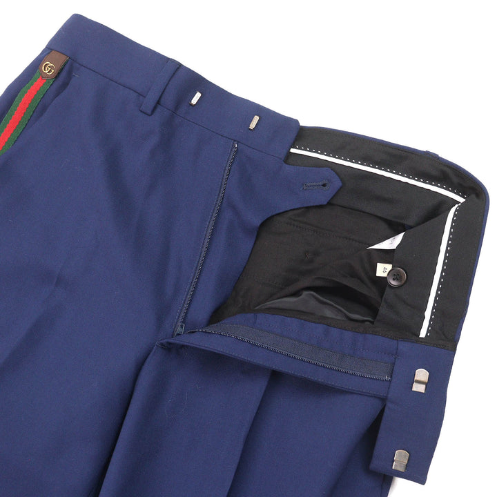 Excellent GUCCI slacks GG Marmont Webline blue wool mens 46 698813