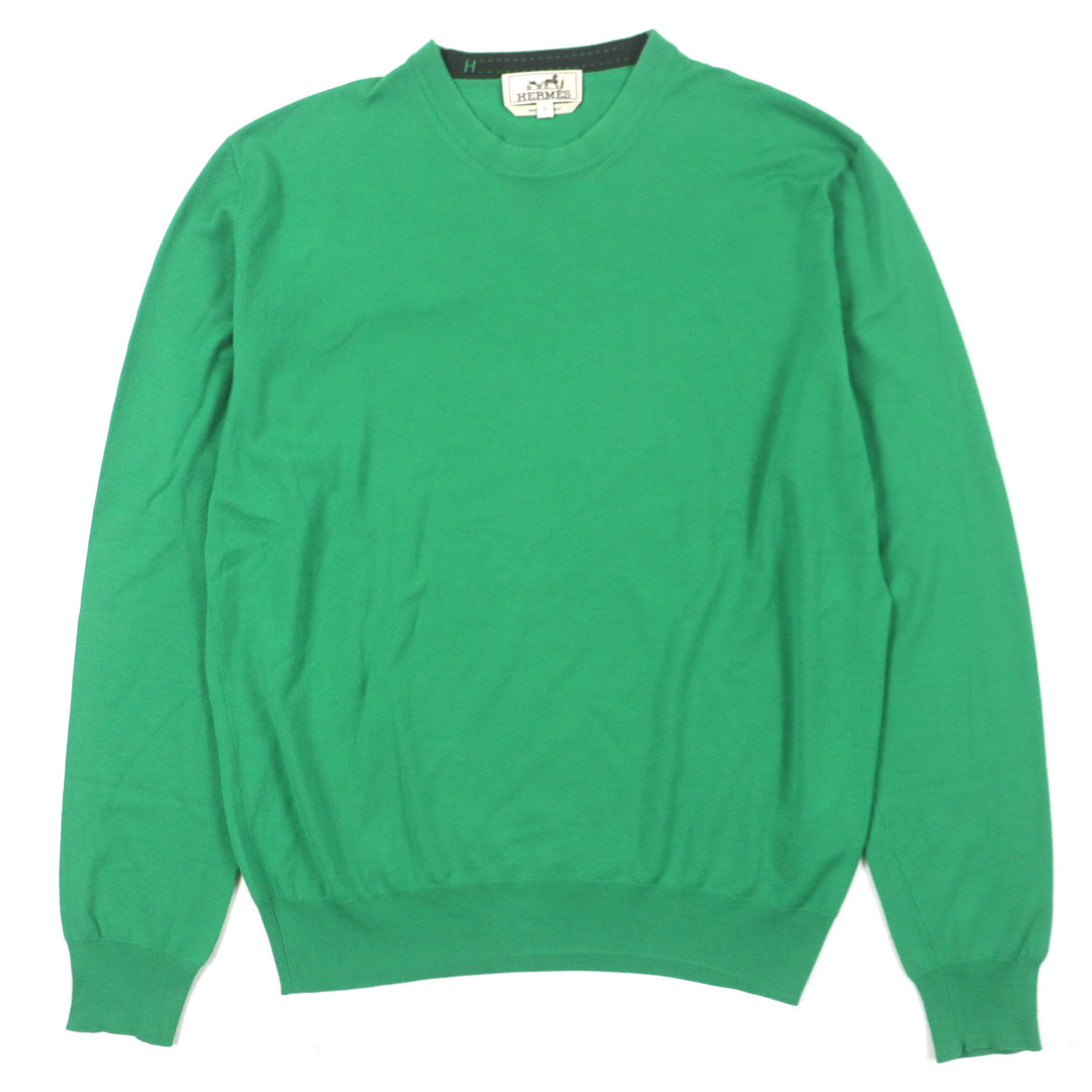Great HERMES sweater H embroidery crew neck high gauge knit green wool mens M