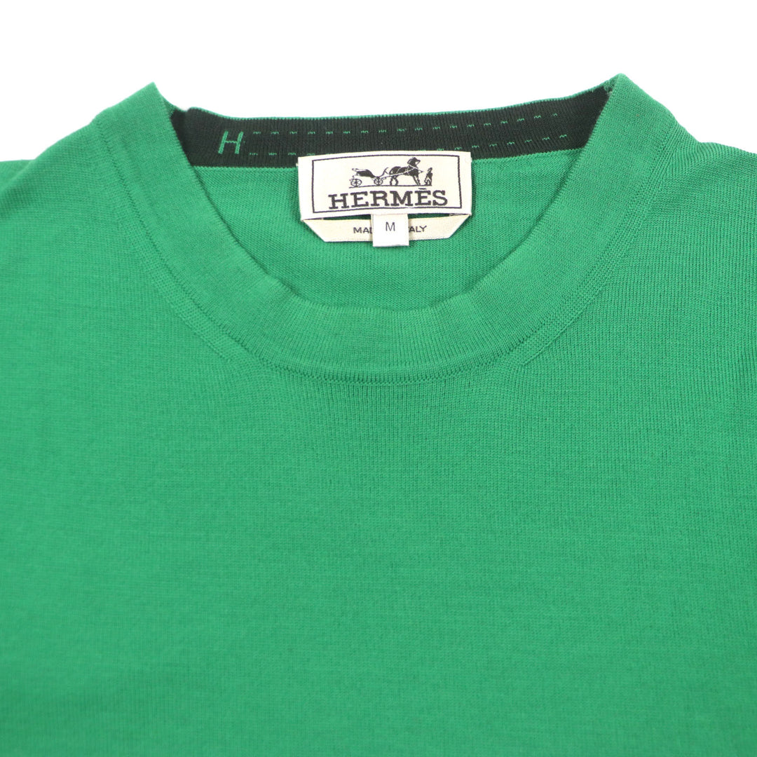 Great HERMES sweater H embroidery crew neck high gauge knit green wool mens M
