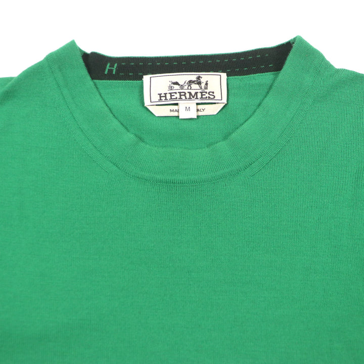 Great HERMES sweater H embroidery crew neck high gauge knit green wool mens M