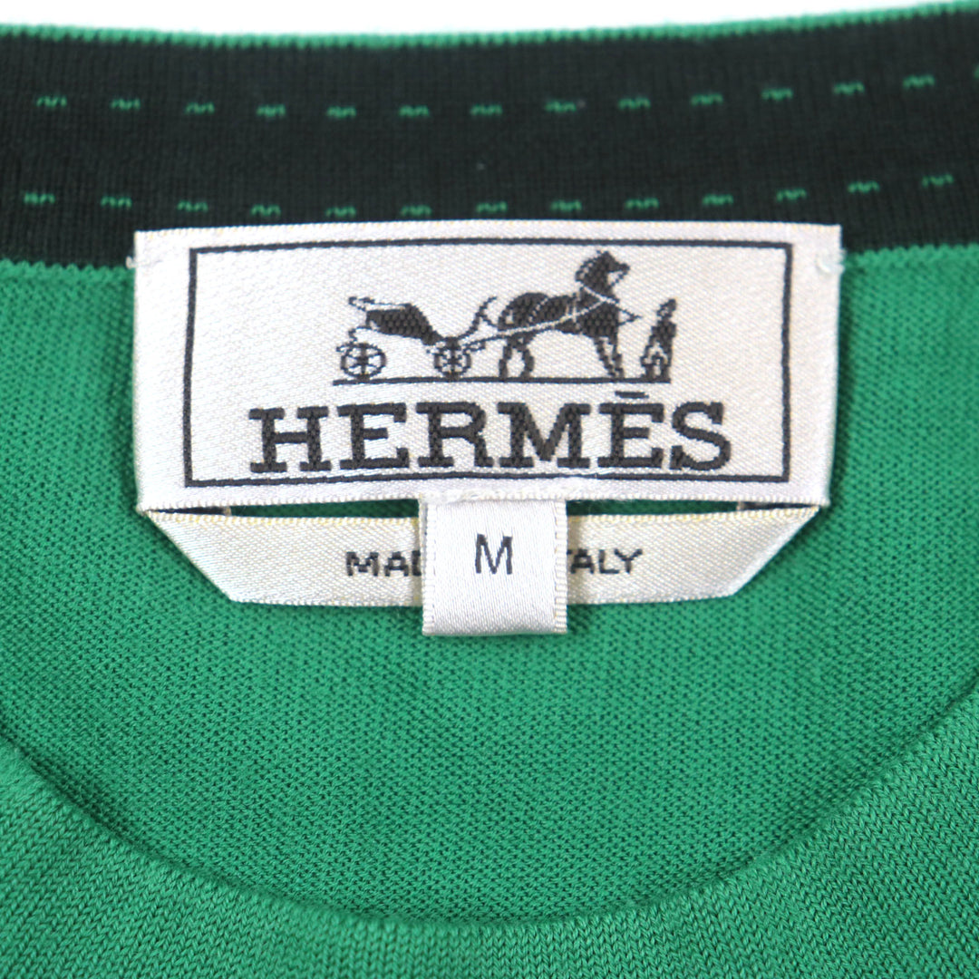 Great HERMES sweater H embroidery crew neck high gauge knit green wool mens M