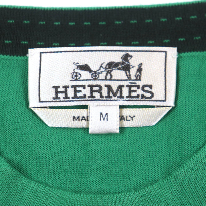 Great HERMES sweater H embroidery crew neck high gauge knit green wool mens M