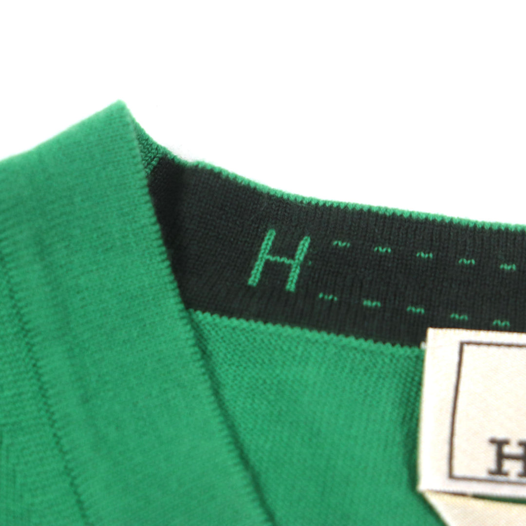 Great HERMES sweater H embroidery crew neck high gauge knit green wool mens M