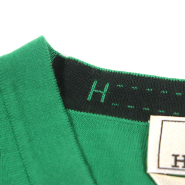 Great HERMES sweater H embroidery crew neck high gauge knit green wool mens M