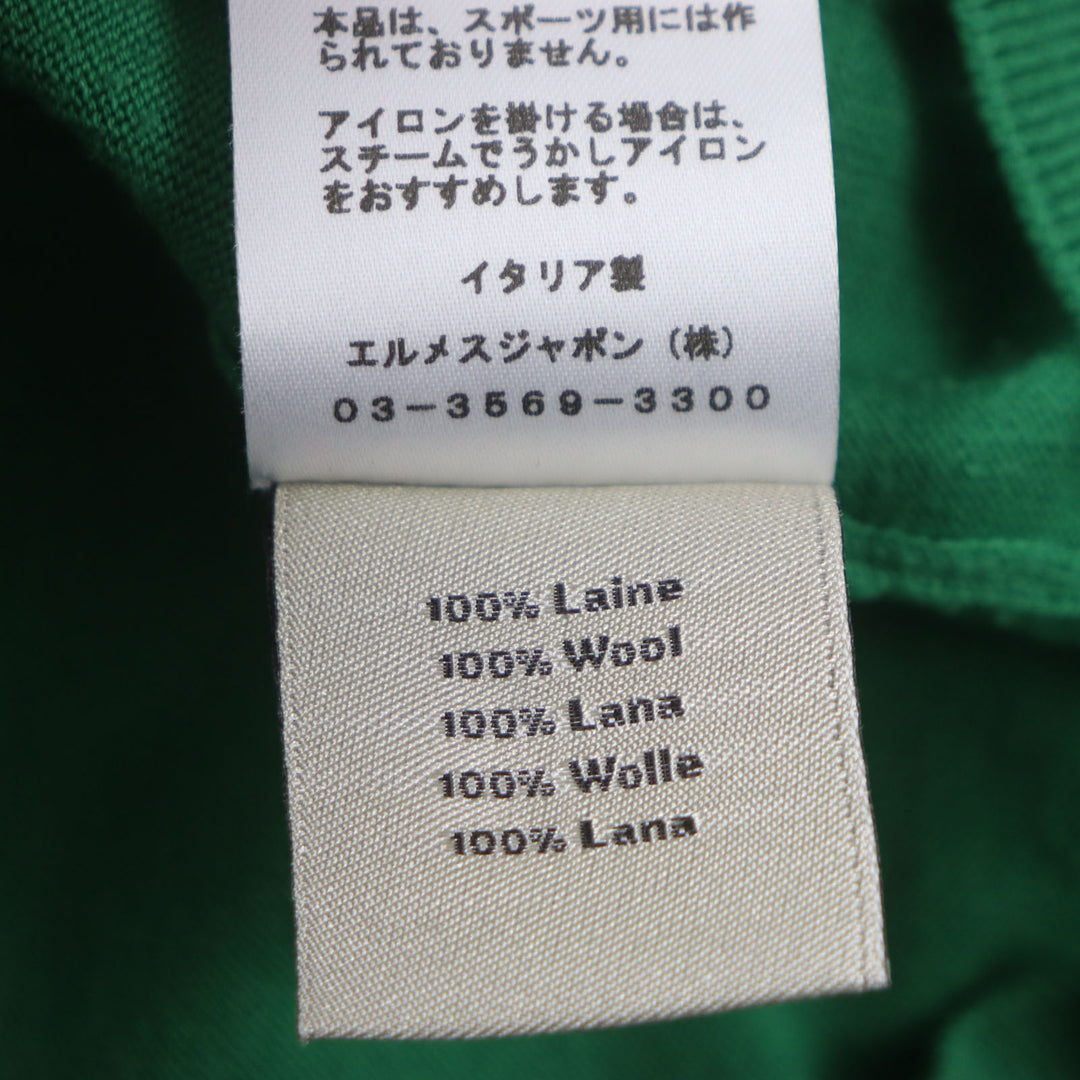 Great HERMES sweater H embroidery crew neck high gauge knit green wool mens M