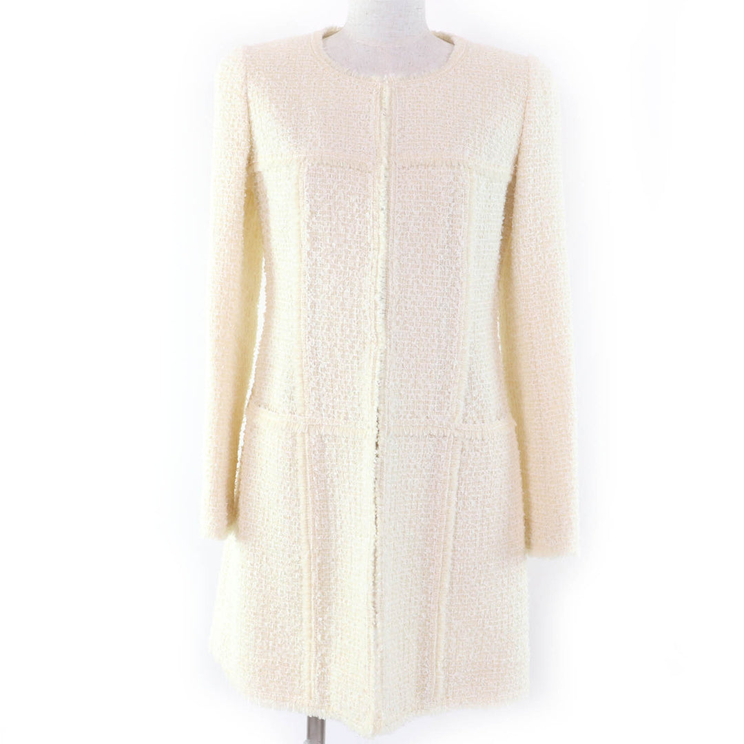 Pristine Rene coat No-collar tweed made with TISSUE fabric Ivory wool Women 36