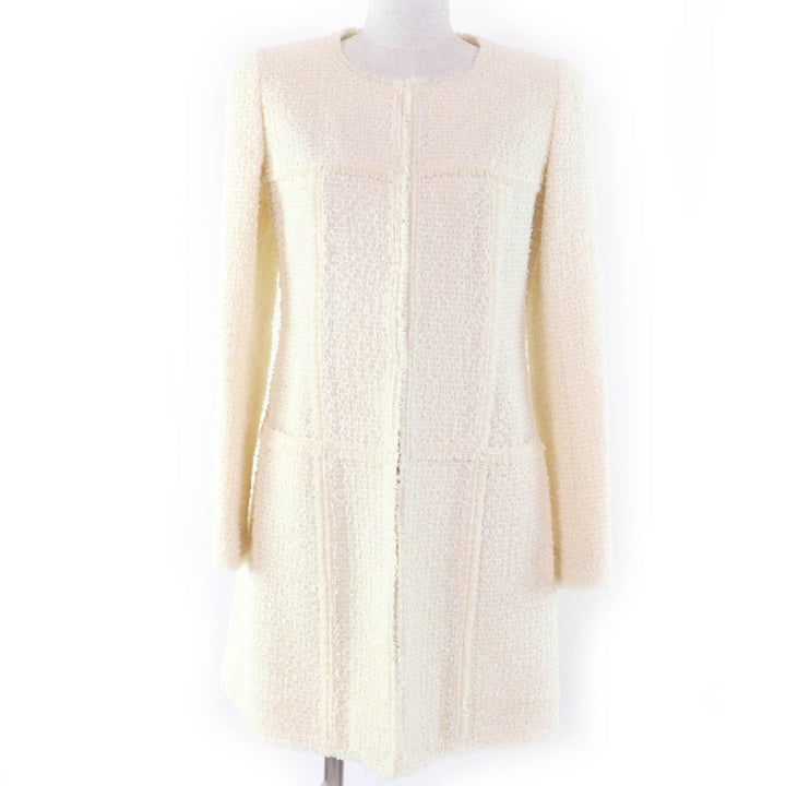 Pristine Rene coat No-collar tweed made with TISSUE fabric Ivory wool Women 36