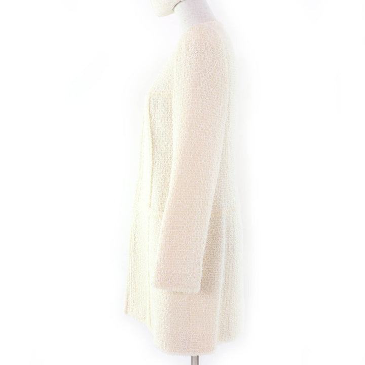 Pristine Rene coat No-collar tweed made with TISSUE fabric Ivory wool Women 36