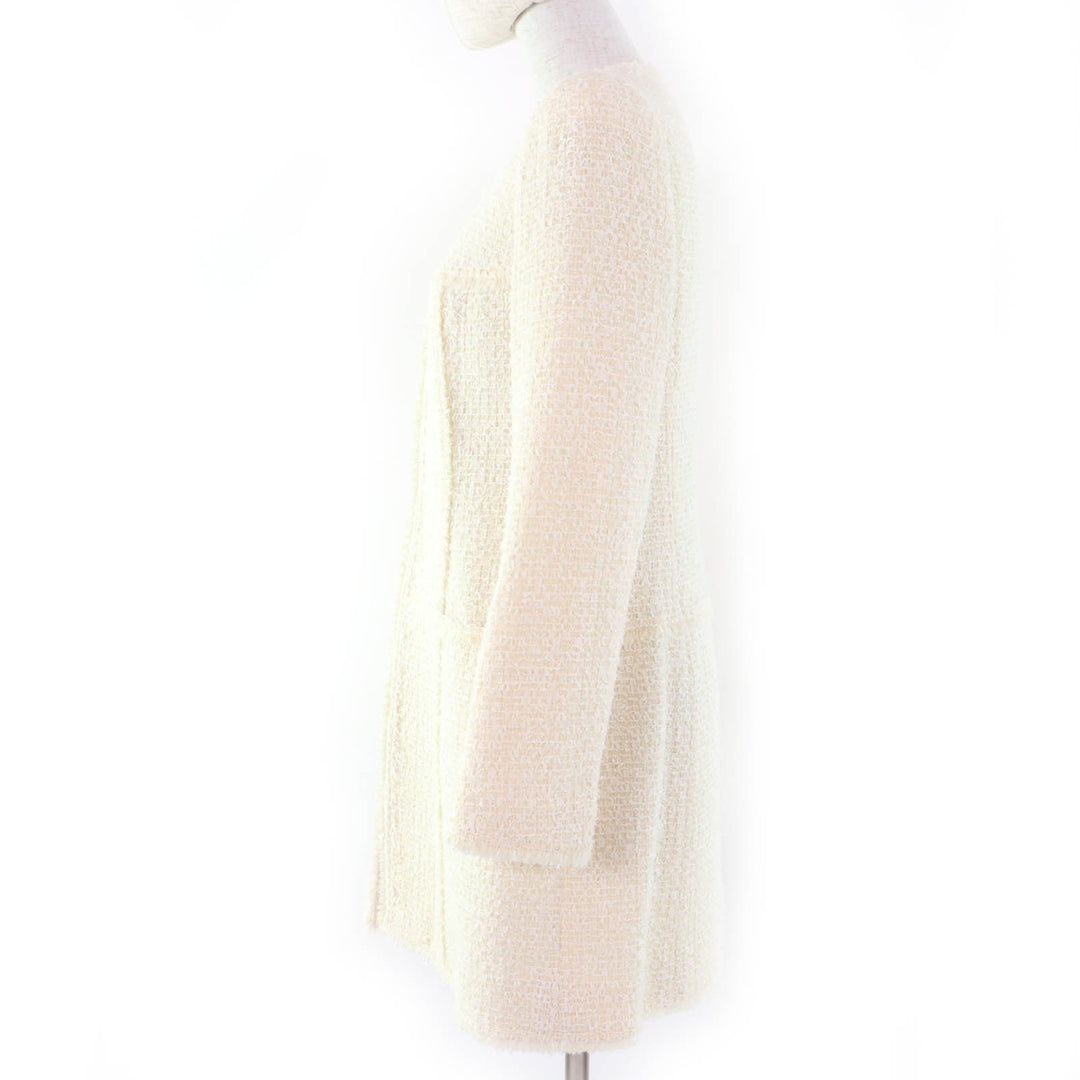 Pristine Rene coat No-collar tweed made with TISSUE fabric Ivory wool Women 36