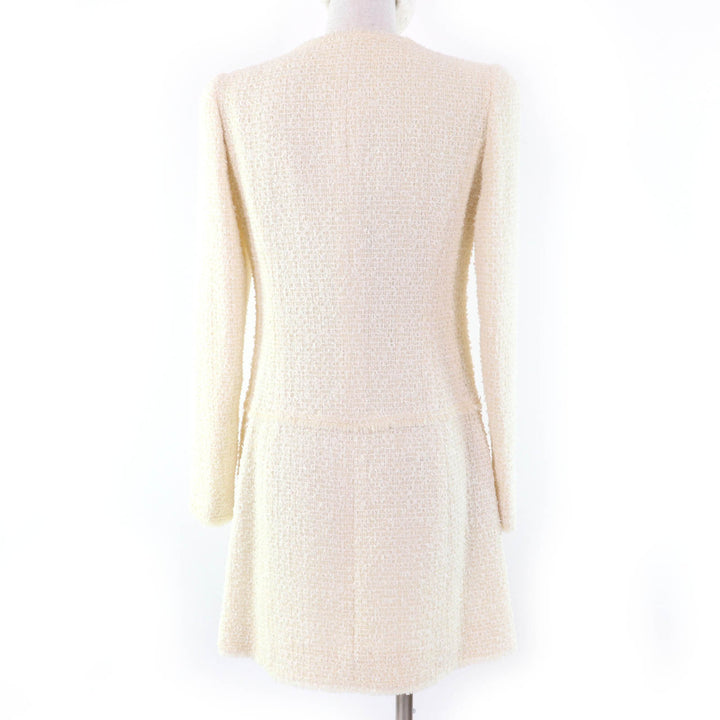 Pristine Rene coat No-collar tweed made with TISSUE fabric Ivory wool Women 36