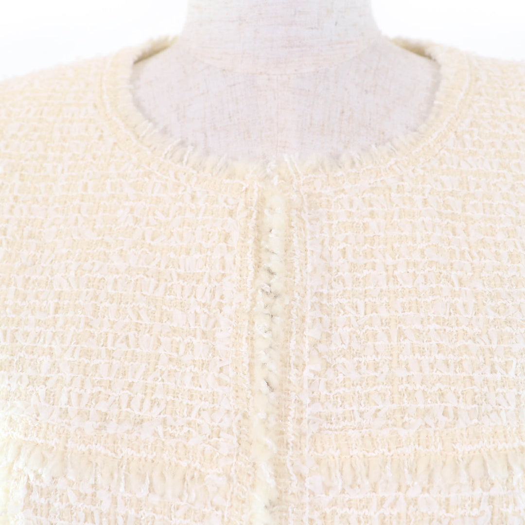 Pristine Rene coat No-collar tweed made with TISSUE fabric Ivory wool Women 36