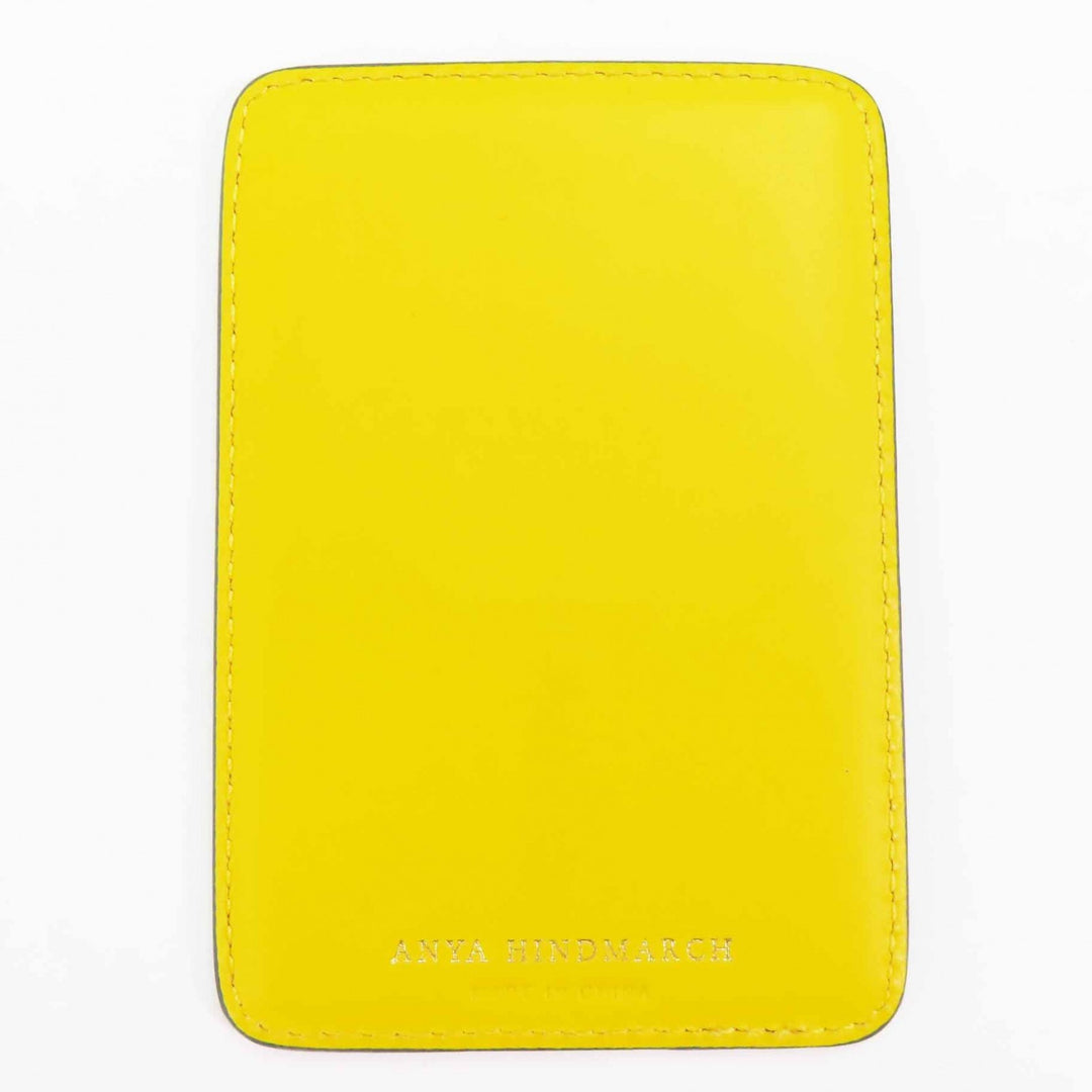 Pristine ANYA HINDMARCH Card Case Caution Magnetic Magnet yellow leather