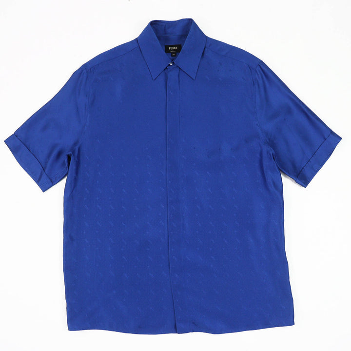 Great FENDI Short sleeve shirt all-over pattern logo button blue silk mens 38