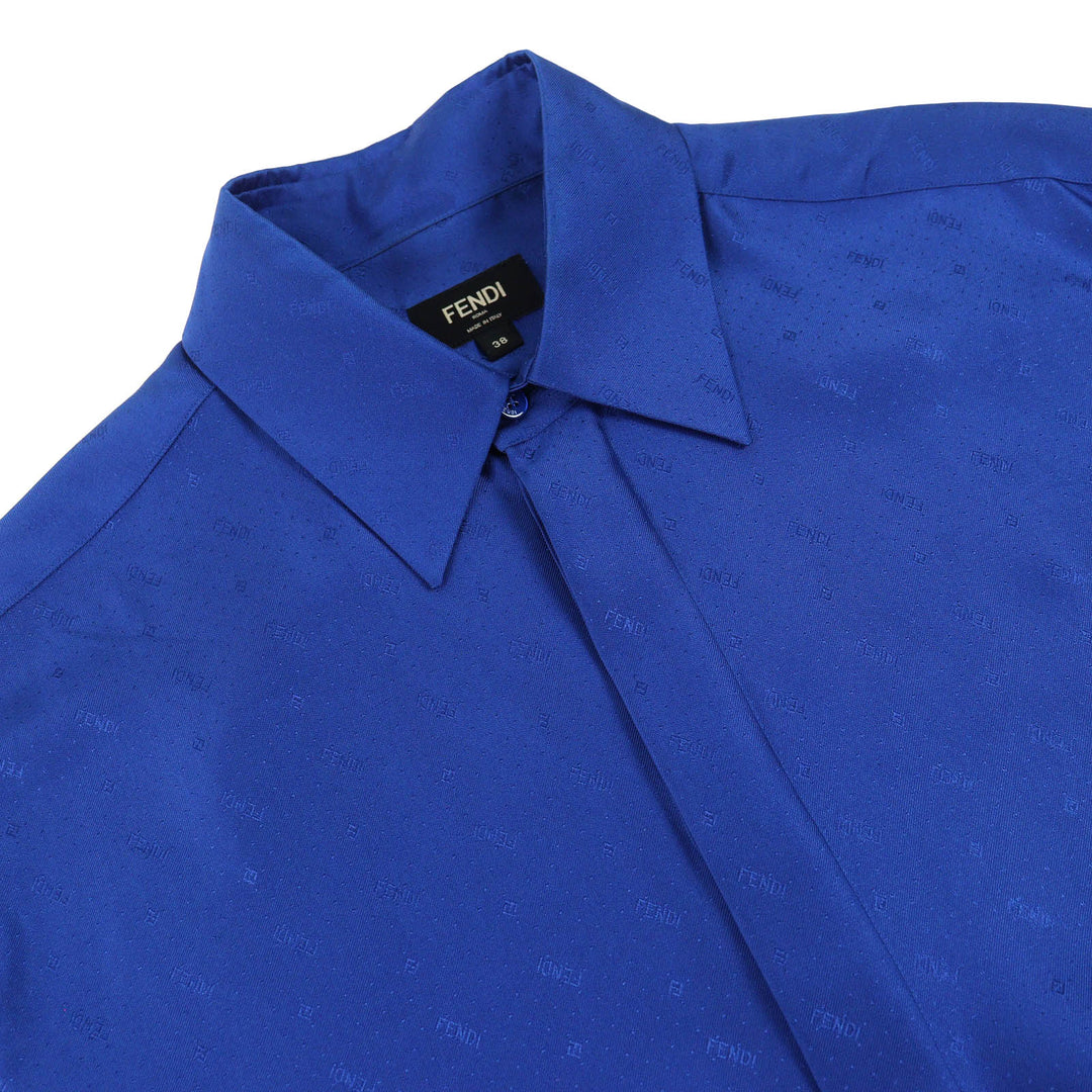 Great FENDI Short sleeve shirt all-over pattern logo button blue silk mens 38