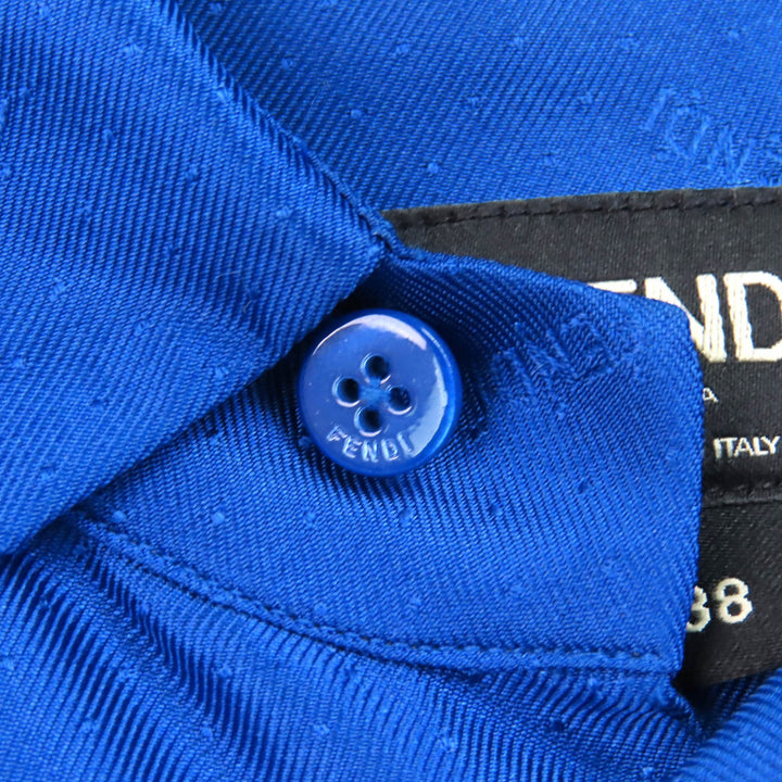 Great FENDI Short sleeve shirt all-over pattern logo button blue silk mens 38