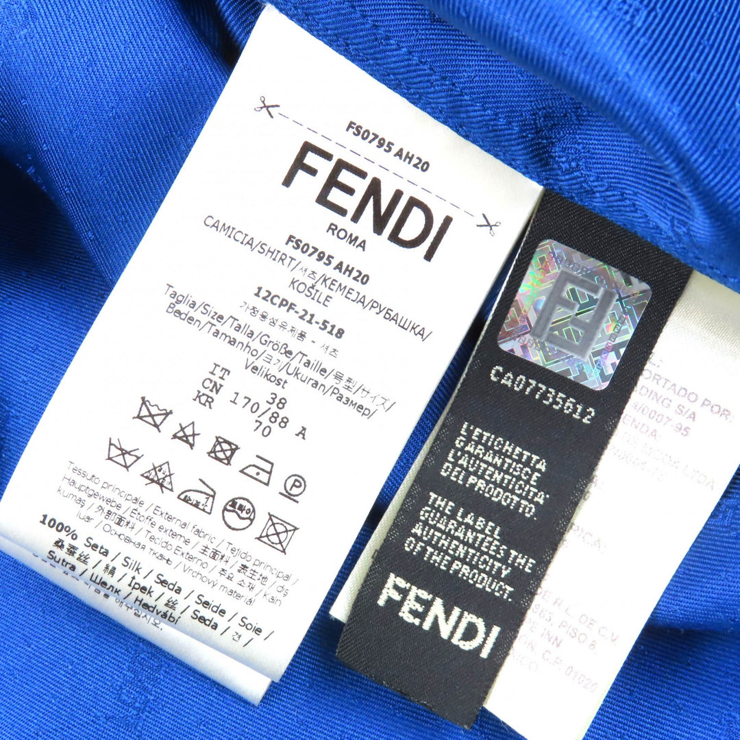 Great FENDI Short sleeve shirt all-over pattern logo button blue silk mens 38