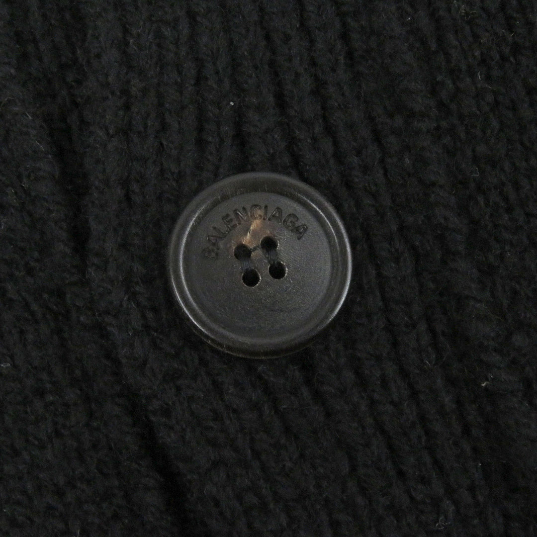 Excellent BALENCIAGA cardigan Jacquard logo oversized knit black wool mens S