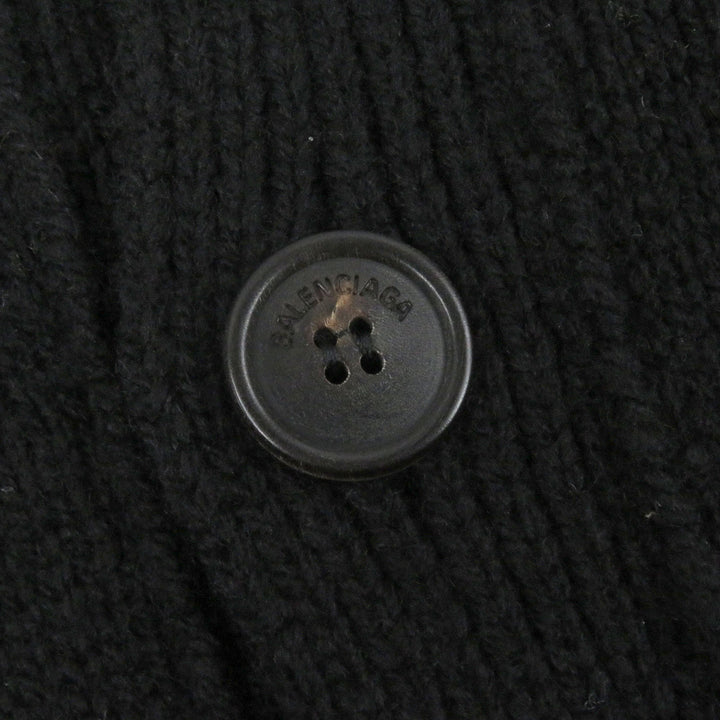 Excellent BALENCIAGA cardigan Jacquard logo oversized knit black wool mens S