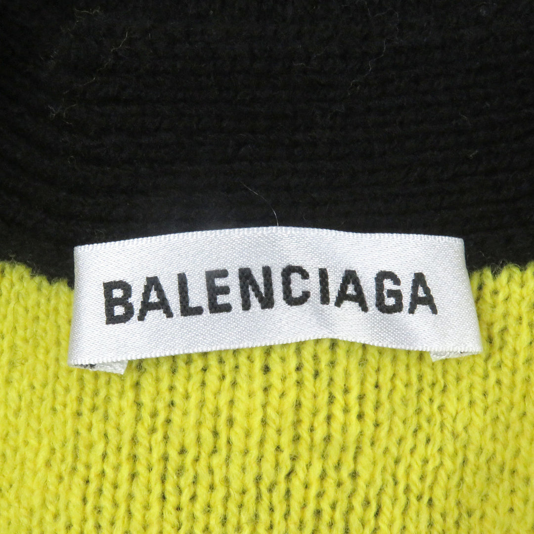 Excellent BALENCIAGA cardigan Jacquard logo oversized knit black wool mens S