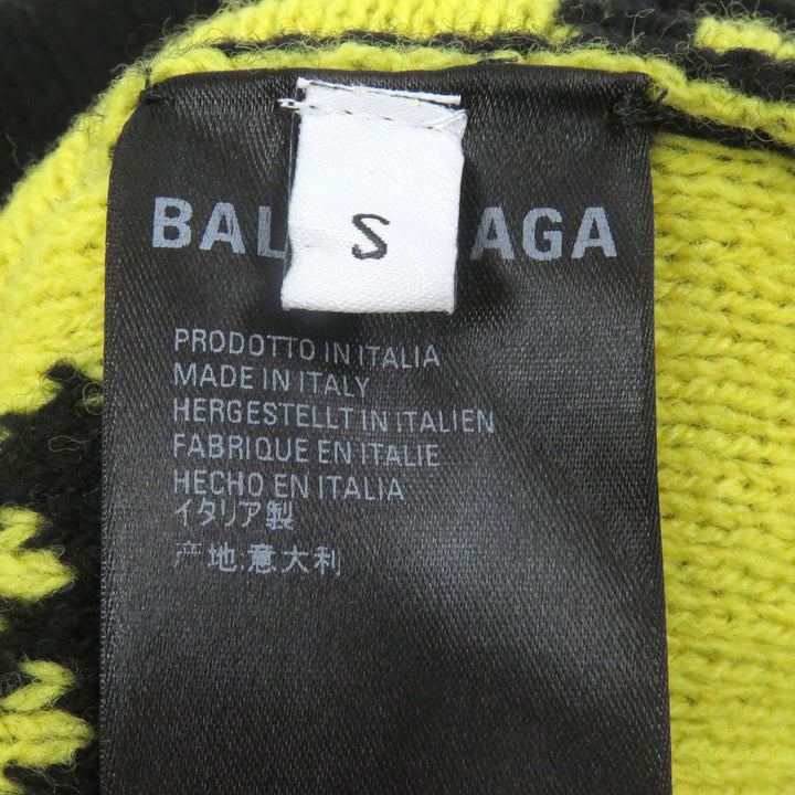 Excellent BALENCIAGA cardigan Jacquard logo oversized knit black wool mens S
