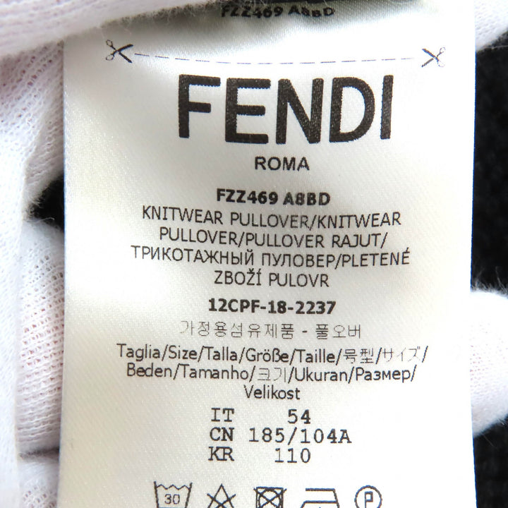 Great FENDI knit long sleeve knit sweater Black neon yellow cashmere mens 54