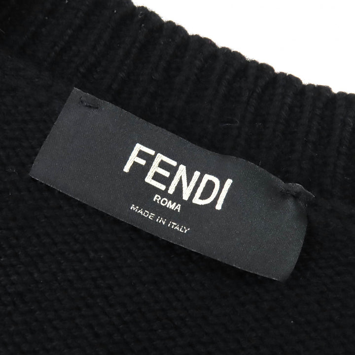 Great FENDI knit long sleeve knit sweater Black neon yellow cashmere mens 54 FZZ469