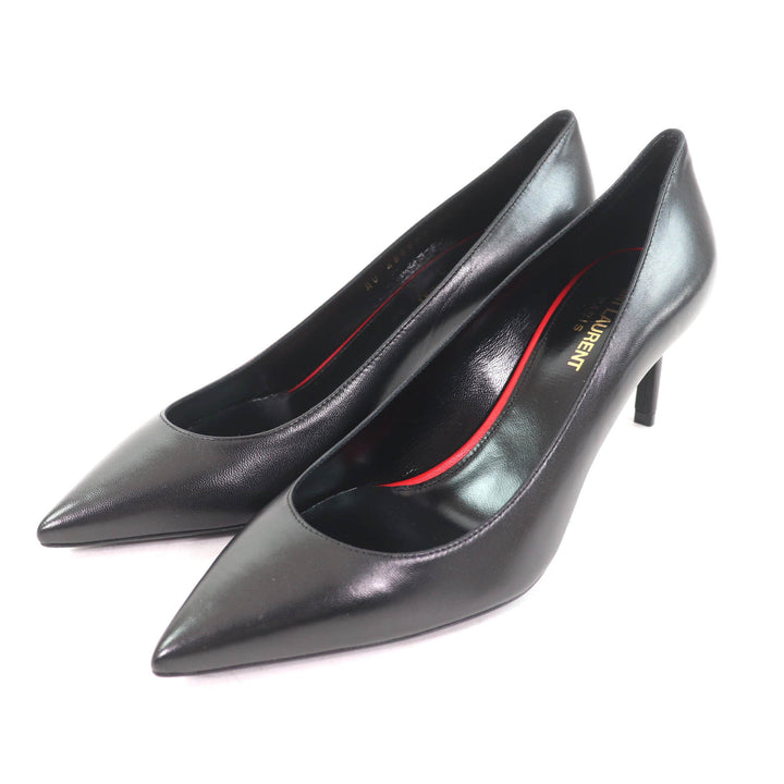 Pristine SAINT LAURENT PARIS pumps pointed toe stiletto heels black leather 37.5