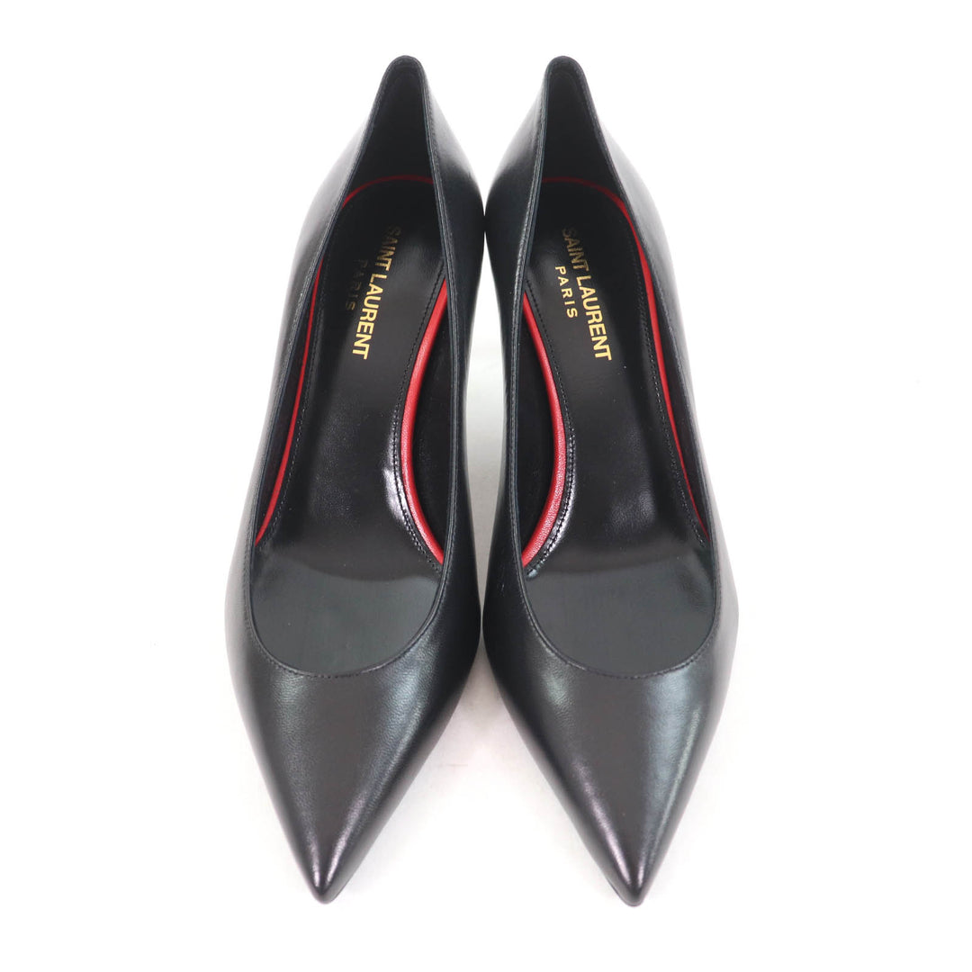 Pristine SAINT LAURENT PARIS pumps pointed toe stiletto heels black leather 37.5