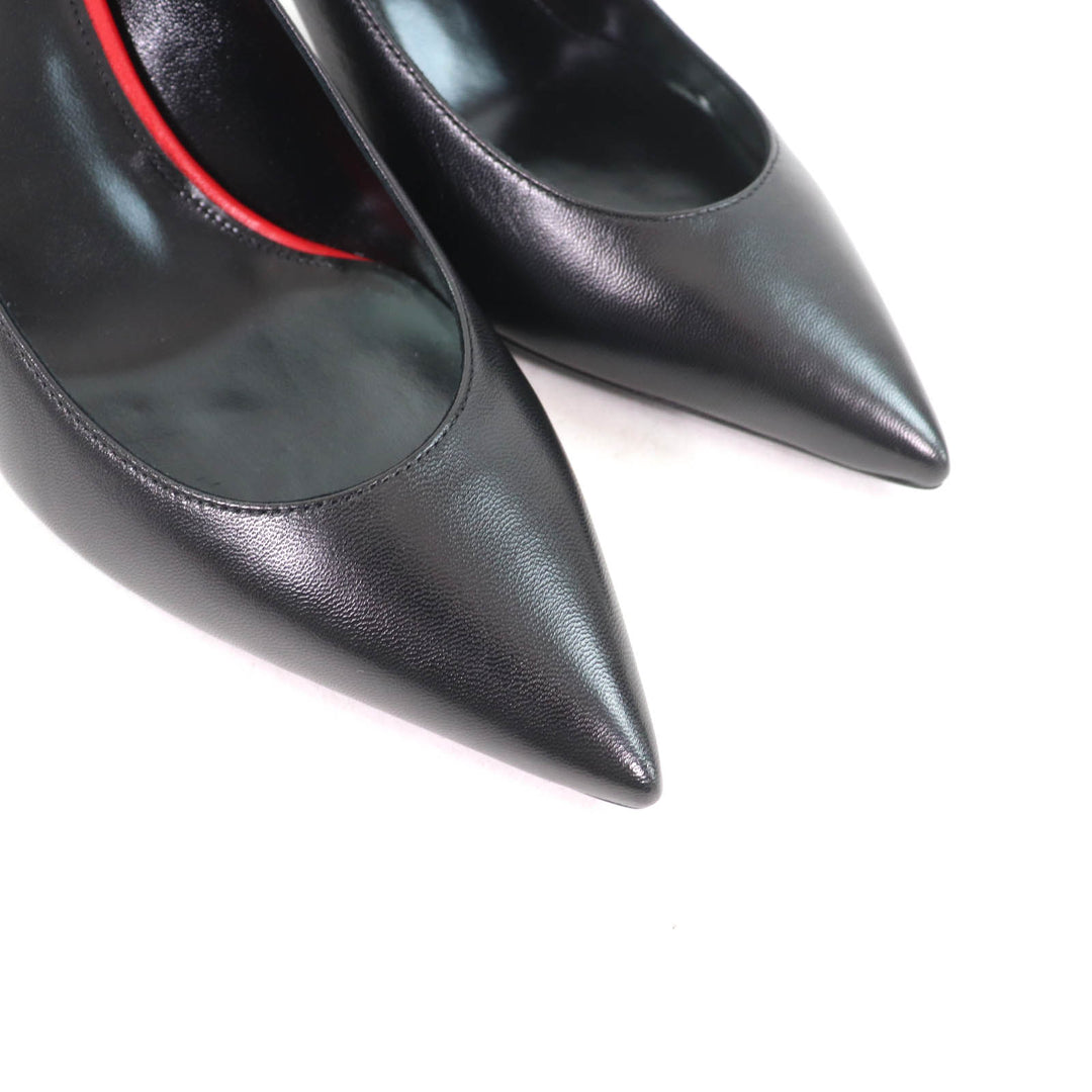 Pristine SAINT LAURENT PARIS pumps pointed toe stiletto heels black leather 37.5