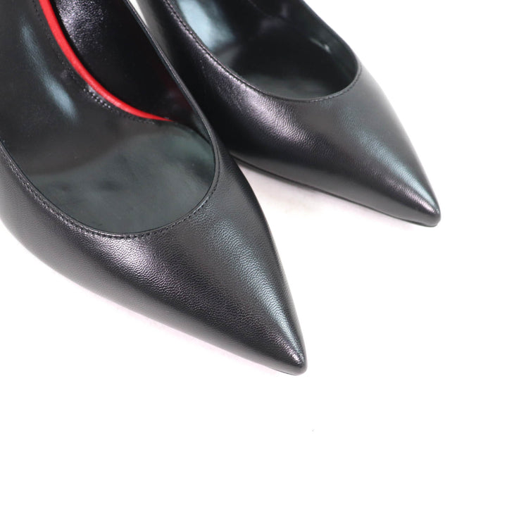 Pristine SAINT LAURENT PARIS pumps pointed toe stiletto heels black leather 37.5